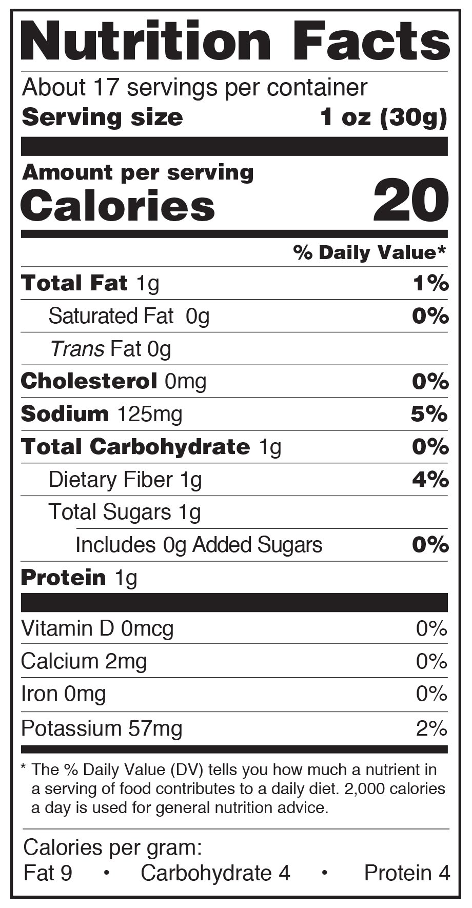 Paesana Grilled Mushrooms Nutrition Facts Label
