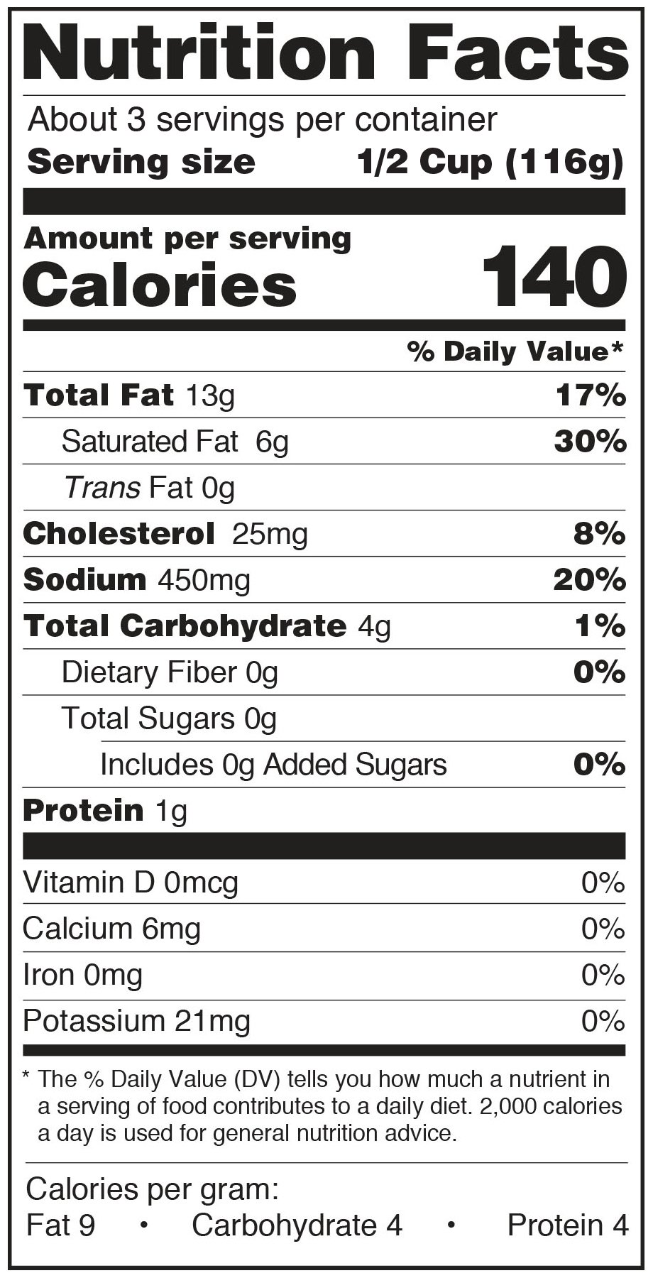 Paesana Francese Nutrition Facts Panel