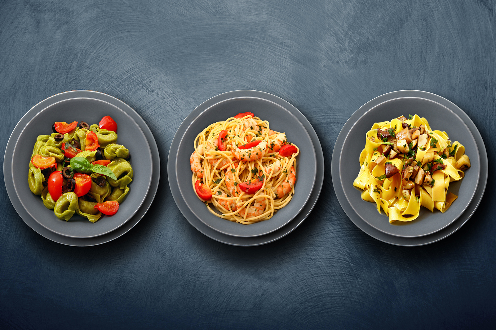 bird eye of view of assorted pasta dishes