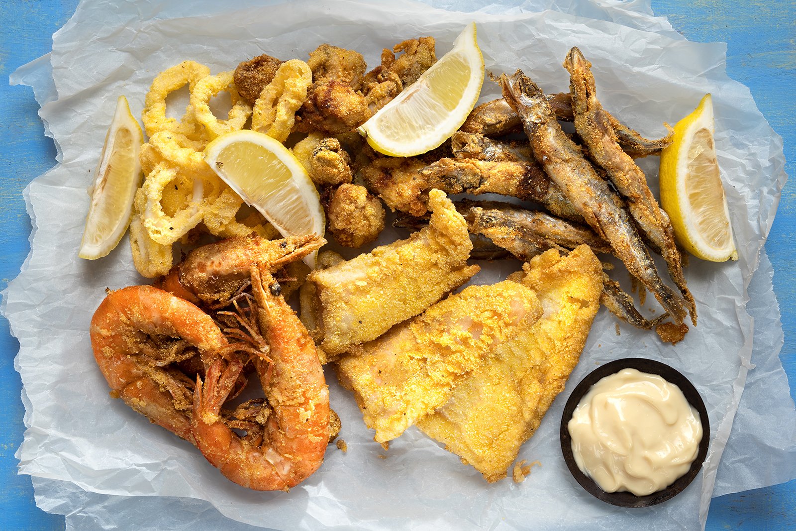 assortment of fried seafood 