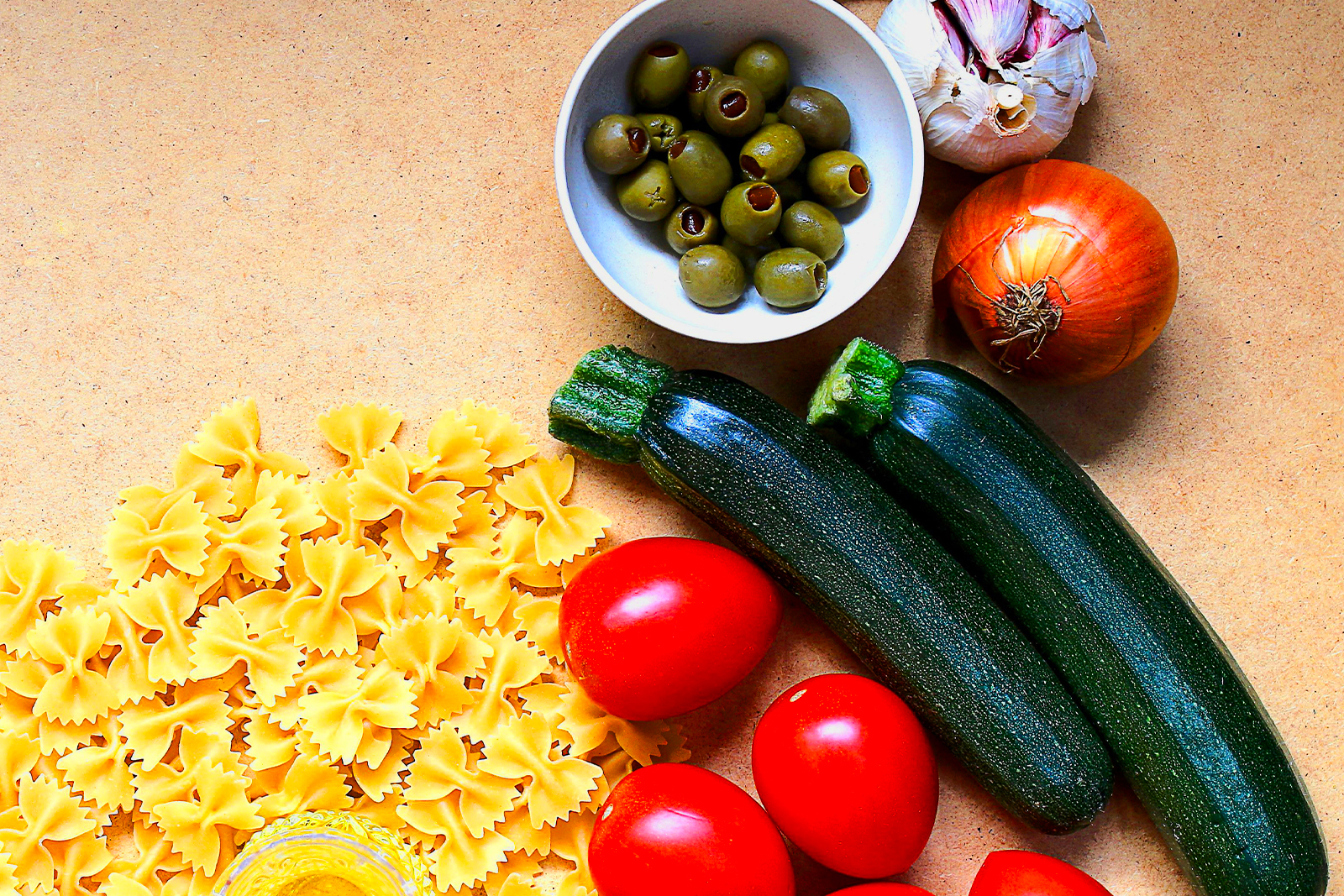 Olives, pasta, and other cooking ingredients