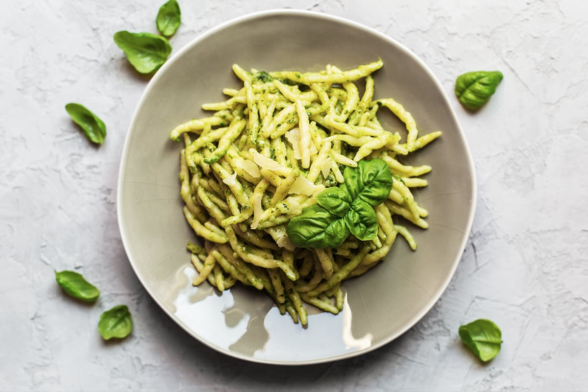 Pesto Sauce with Trofie Pasta - overhead shot